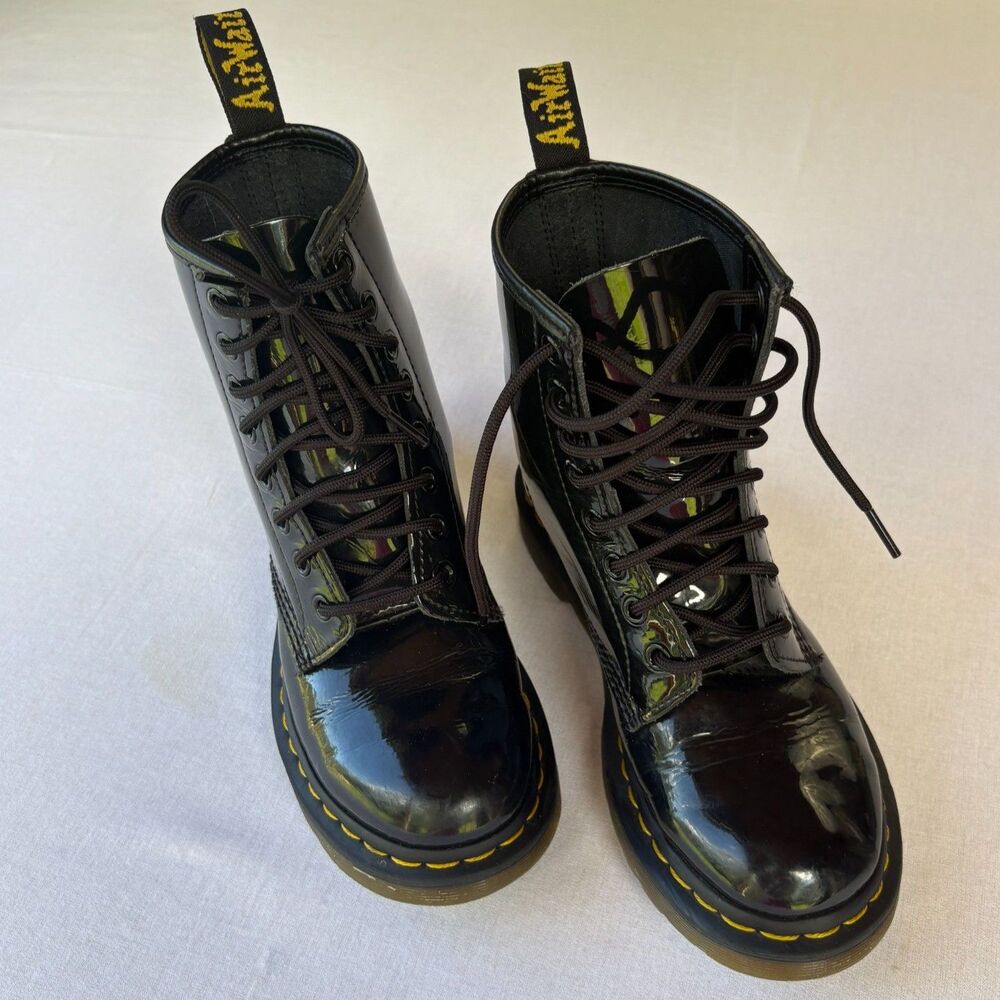 Dr Martens 1460 Black Patent Leather 8 Eye Combat Boots Womens 6